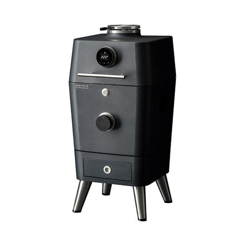 Everdure 4K Mintblue model 2026 kamado grill met touchscreen, digitale temperatuurweergave en lade.