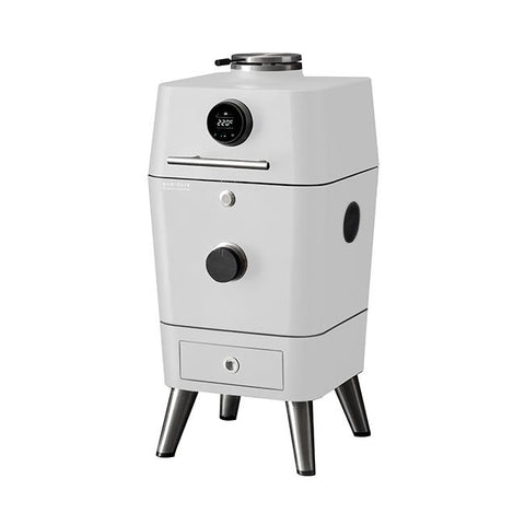 Everdure 4K White model 2026 kamado grill met modern design, touchscreen en lade.